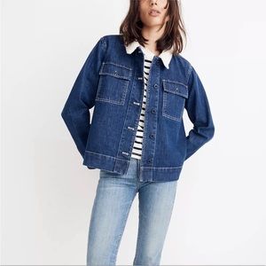 Denim Northward Cropped Army Jacket: Sherpa Edition